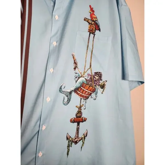 Hardaddy Hawaiian Shirt Size 4XL Blue Pirate Button Front Short Sleeve - Picture 2 of 8